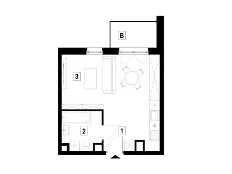 Plan 1 pok. 32m²