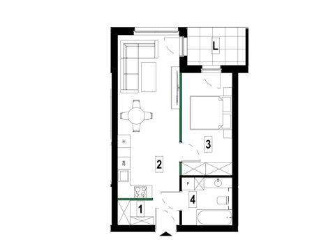 Plan 2 pok. 44m²