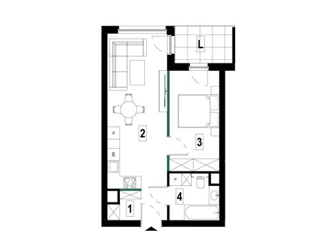 Plan 2 pok. 43m²
