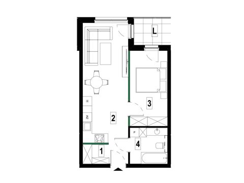 Plan 2 pok. 44m²