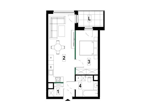 Plan 2 pok. 44m²
