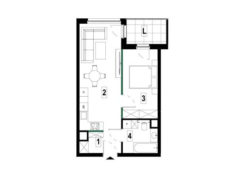 Plan 2 pok. 44m²