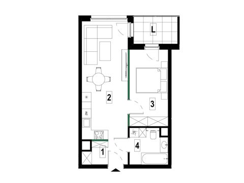 Plan 2 pok. 44m²