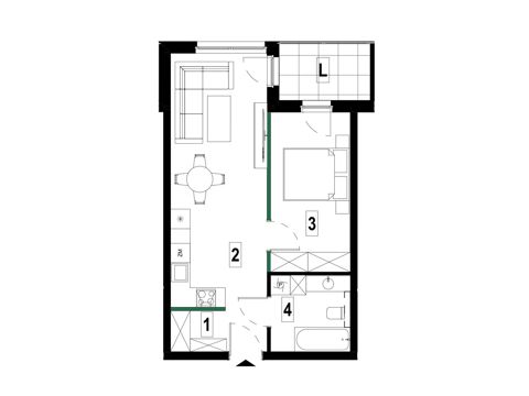 Plan 2 pok. 44m²