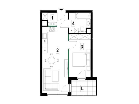 Plan 2 pok. 44m²