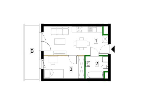 Plan 2 pok. 34m²