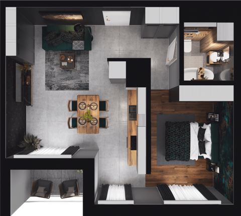 Plan 1 pok. 46m²