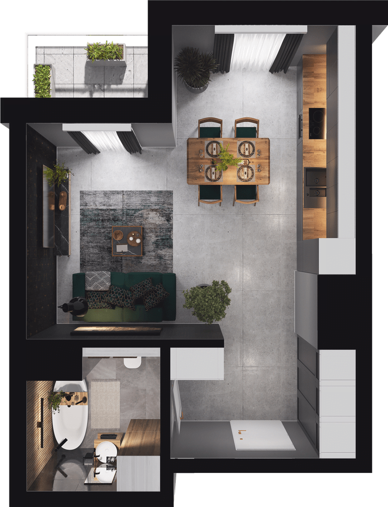Plan 1 pok. 34m²