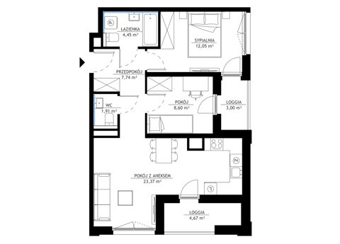 Plan 3 pok. 58m²
