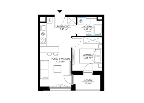 Plan 2 pok. 34m²