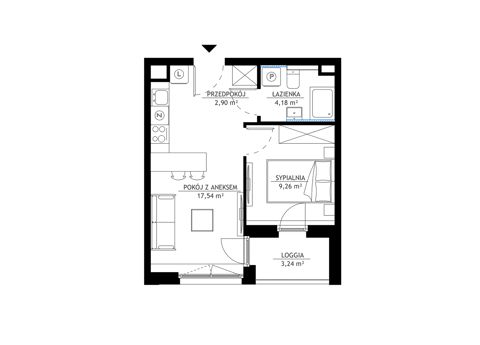 Plan 2 pok. 34m²
