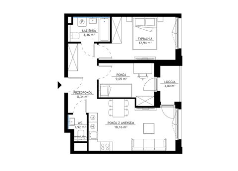 Plan 3 pok. 55m²