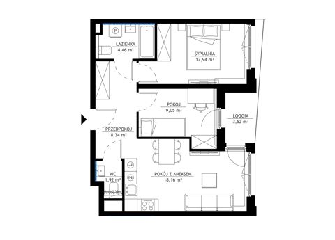 Plan 3 pok. 55m²