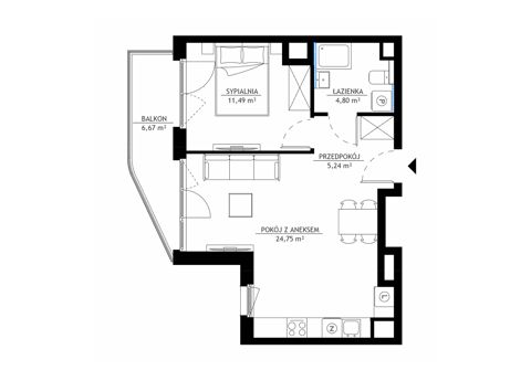 Plan 2 pok. 46m²