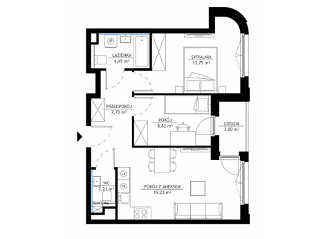 Plan 3 pok. 56m²