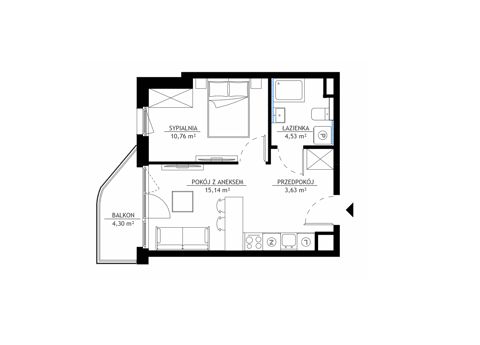 Plan 2 pok. 34m²