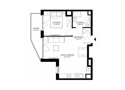 Plan 2 pok. 46m²