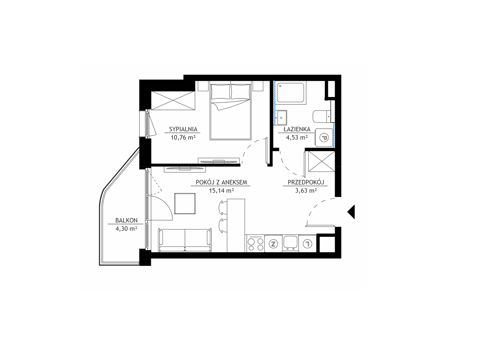Plan 2 pok. 34m²