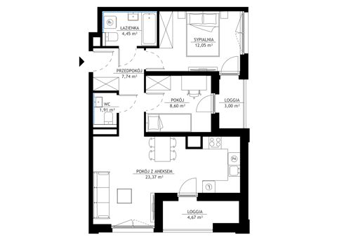 Plan 3 pok. 58m²