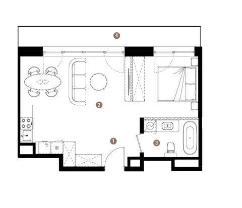 Plan 1 pok. 43m²