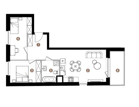Plan 3 pok. 56m²