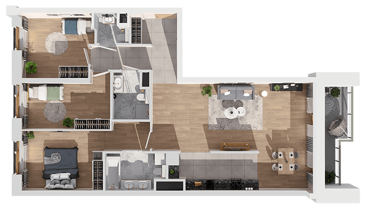 Plan 4 pok. 100m²