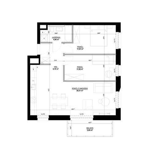 Plan 3 pok. 64m²
