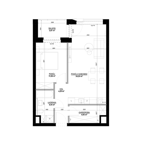 Plan 2 pok. 50m²