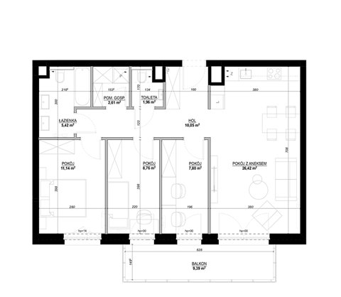 Plan 2 pok. 77m²