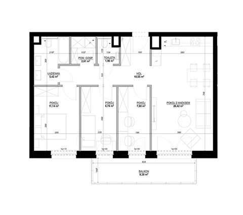 Plan 2 pok. 77m²