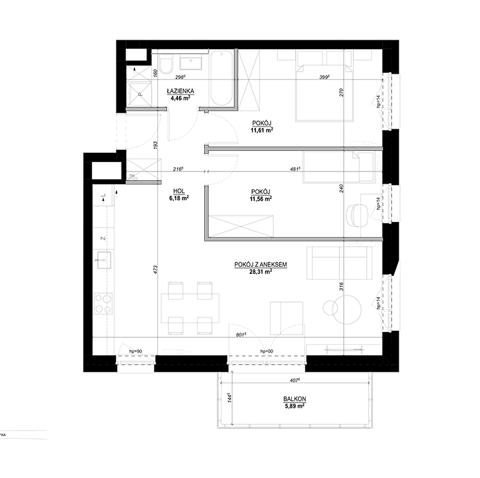 Plan 3 pok. 64m²