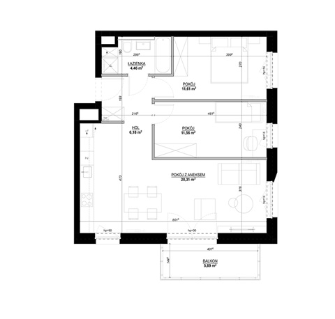 Plan 3 pok. 64m²