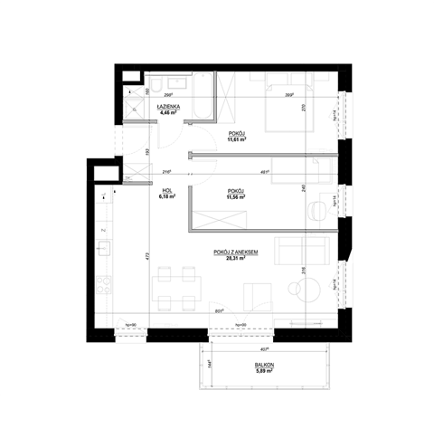 Plan 3 pok. 64m²
