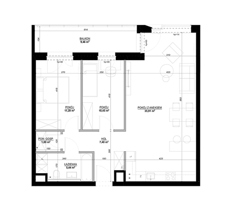 Plan 3 pok. 74m²