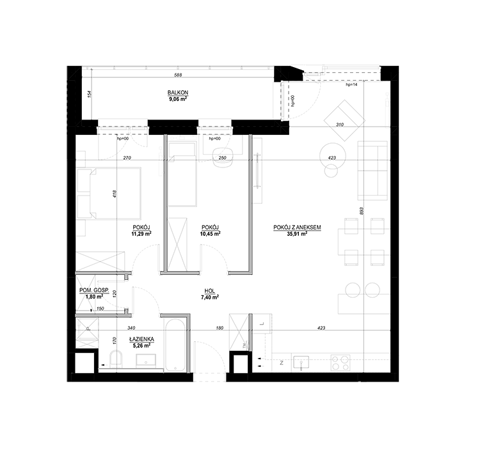 Plan 3 pok. 74m²