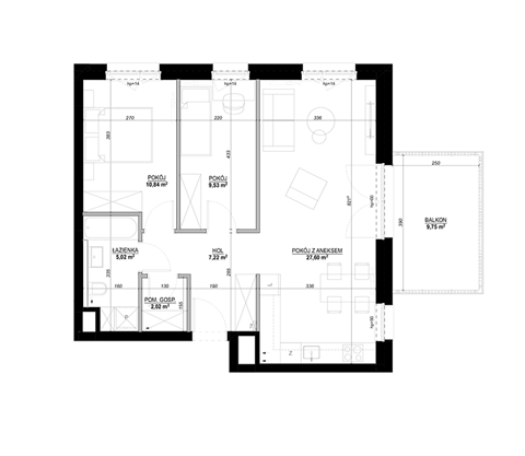 Plan 3 pok. 64m²