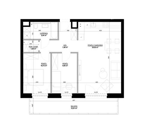 Plan 3 pok. 67m²