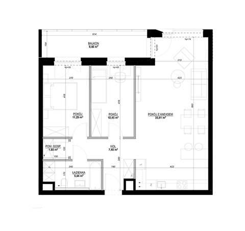 Plan 3 pok. 74m²