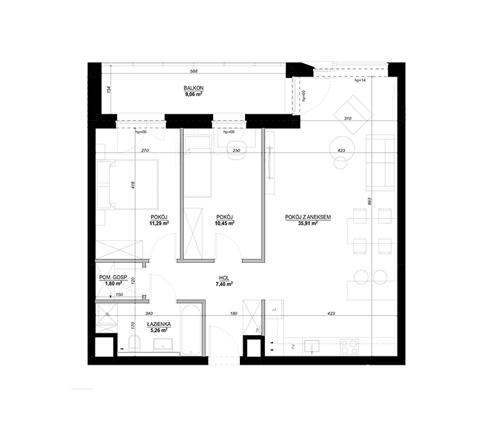 Plan 3 pok. 74m²