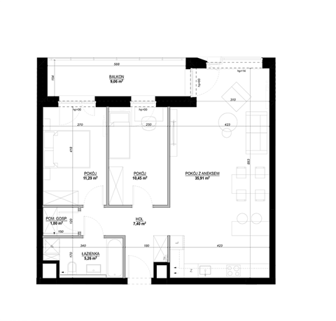 Plan 3 pok. 74m²