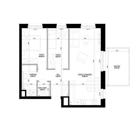 Plan 3 pok. 64m²