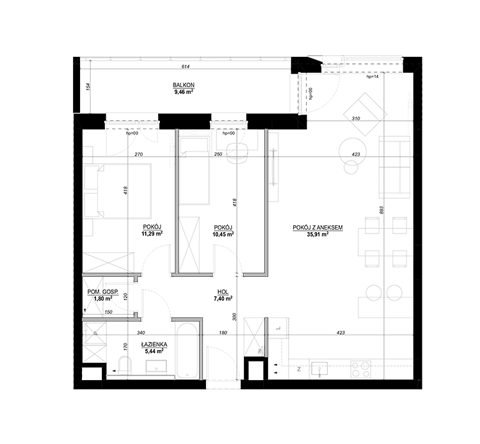 Plan 3 pok. 74m²