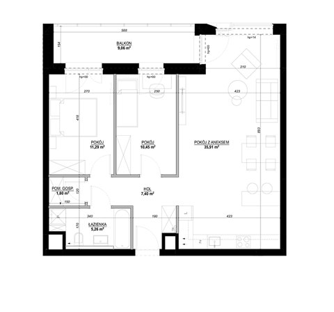Plan 3 pok. 74m²