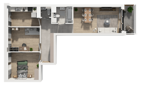 Plan 3 pok. 69m²