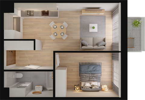 Plan 2 pok. 44m²