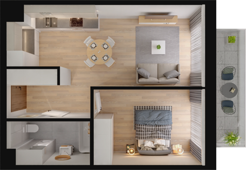 Plan 2 pok. 44m²