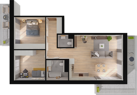 Plan 3 pok. 75m²