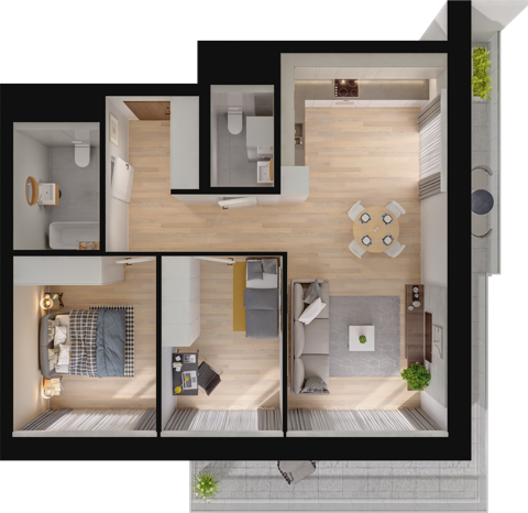Plan 3 pok. 65m²