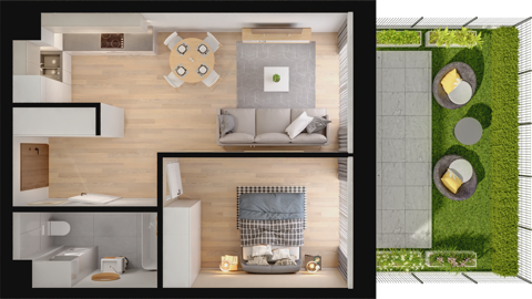 Plan 2 pok. 43m²