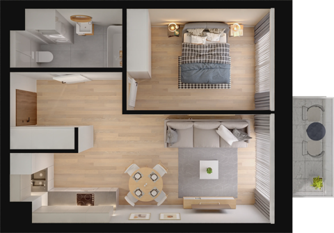 Plan 2 pok. 44m²
